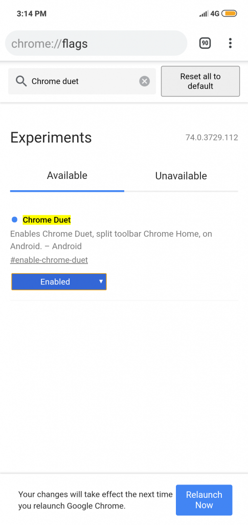 Chrome setting for Duet