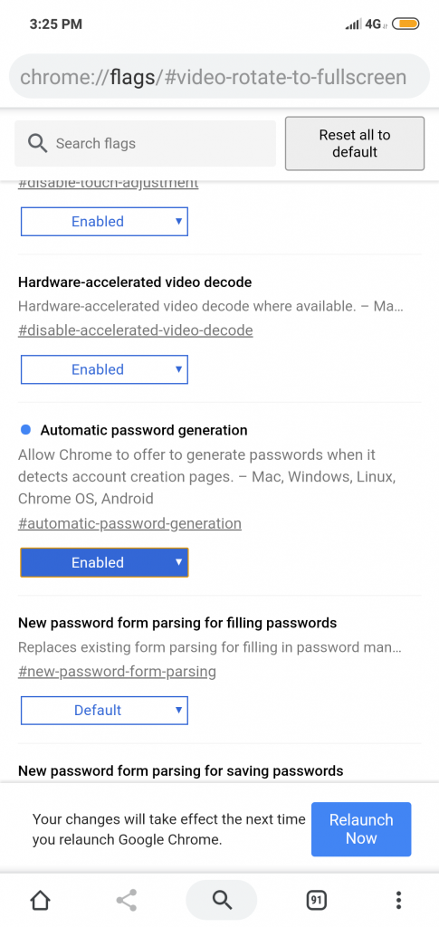 Chrome setting for automatic password generation