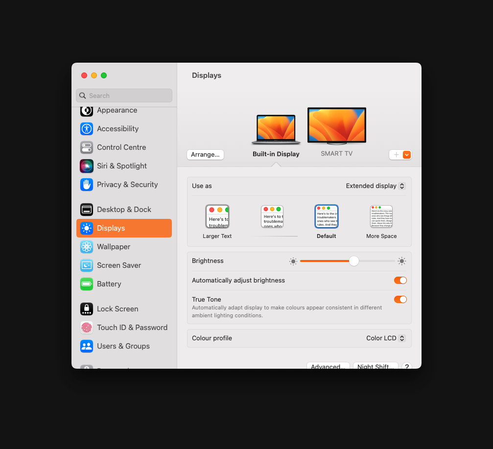 Techbydavey shows the display settings on macOS to connect with external display