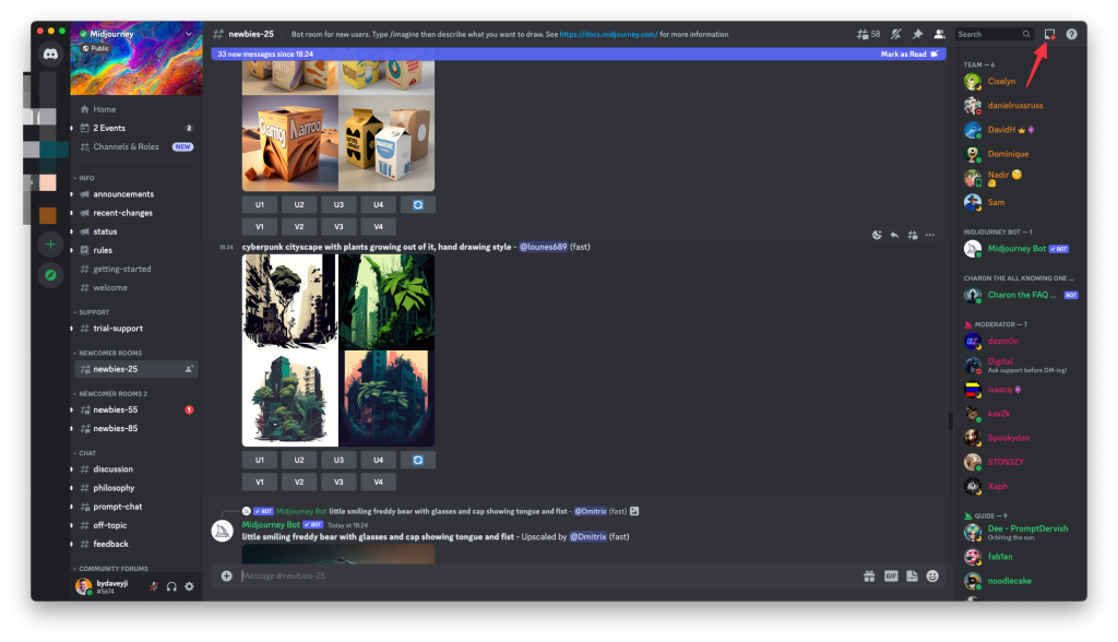 Shubham Davey from Techbydavey showing how to access inbox in discord to check the image results created by Midjourney AI