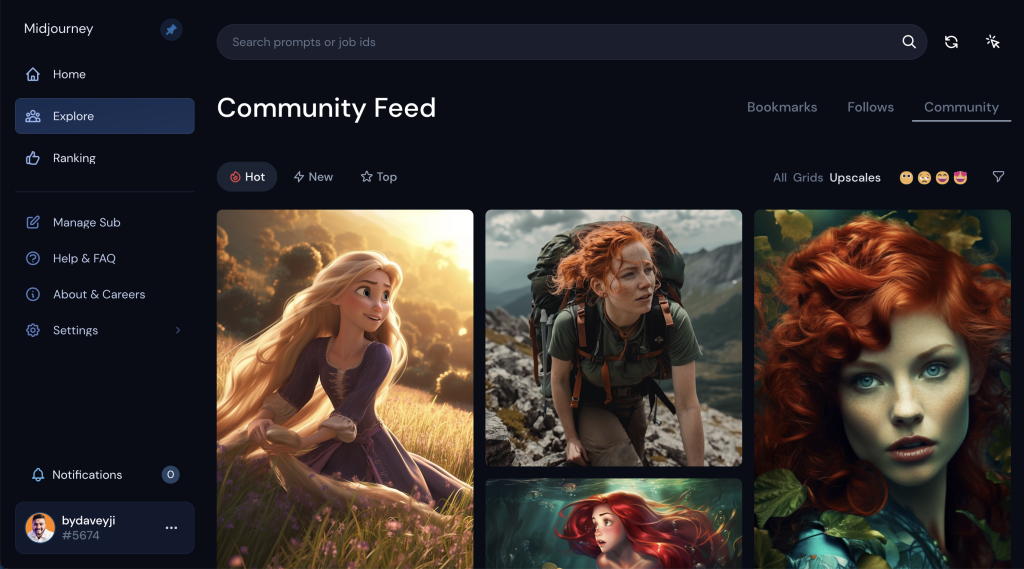 Shubham Davey from Techbydavey shows the Midjourney community feed to learn from the prompts used to create those stunning images.
