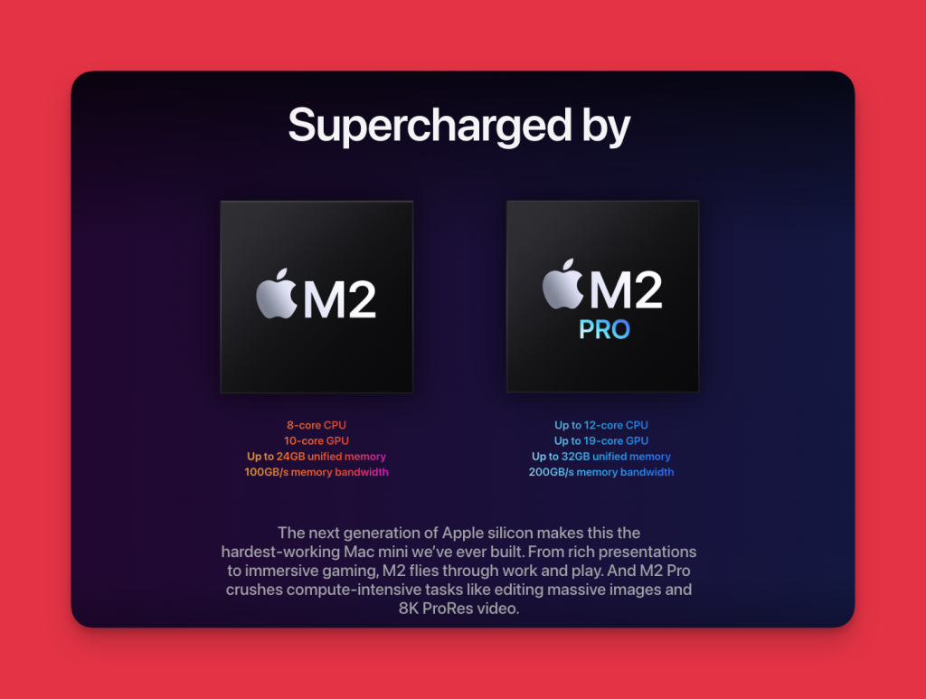 Techbydavey shows the graphic of M2 & M2 Pro chips of Apple silicon present in Mac Mini 2022