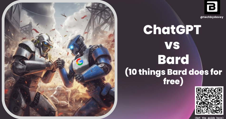 A featured image on Techbydavey on Google Bard vs ChatGPT. 10 things that Bard does for free.