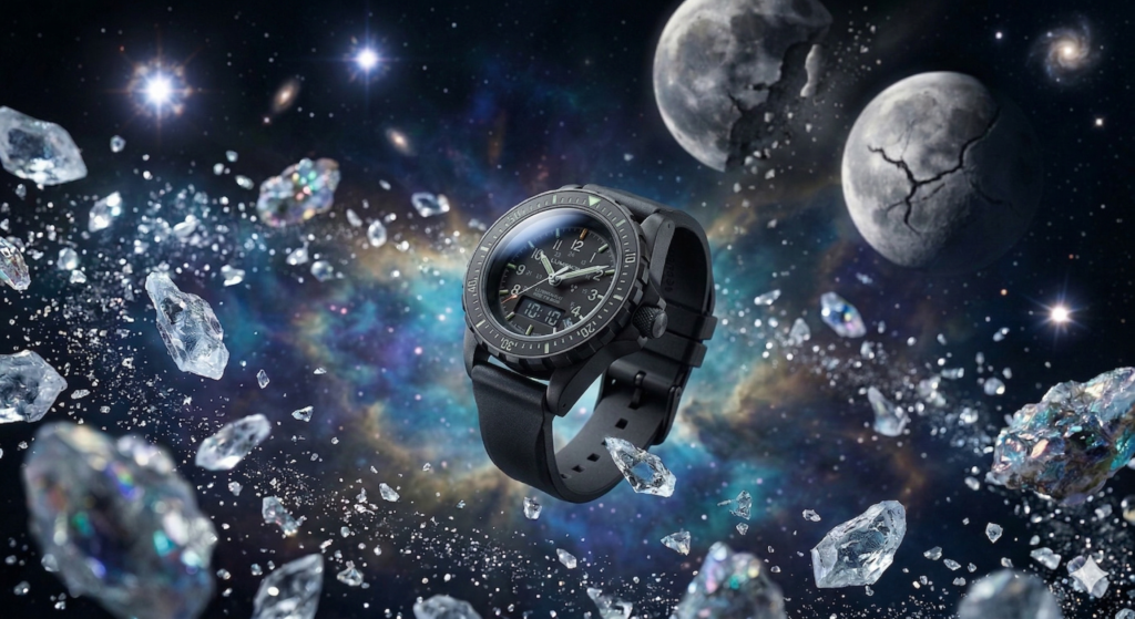 AI prompts for wristwatch images on an aestroid belt.