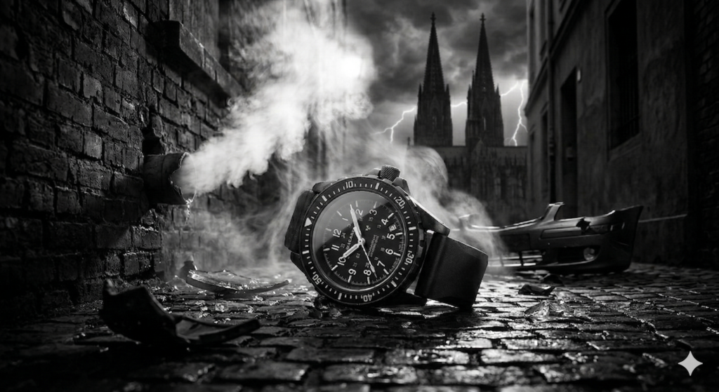 AI prompts for wristwatch images in black & white high contrast surrounding.